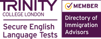 Trinity College London Secure English Language Tests member, and member of the Directory of Immigration Advisors